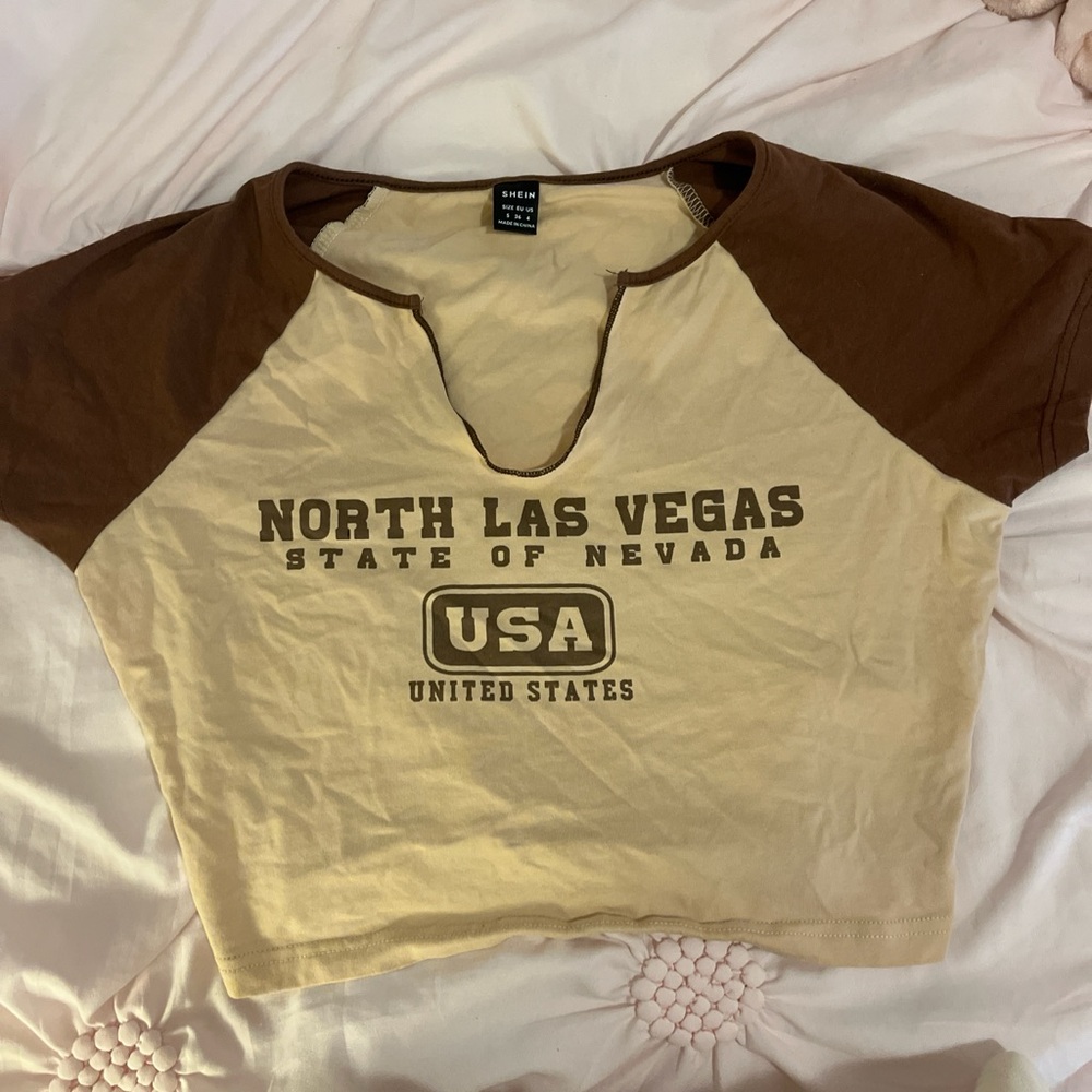 SHEIN Brown and Cream Raglan Crop Tee